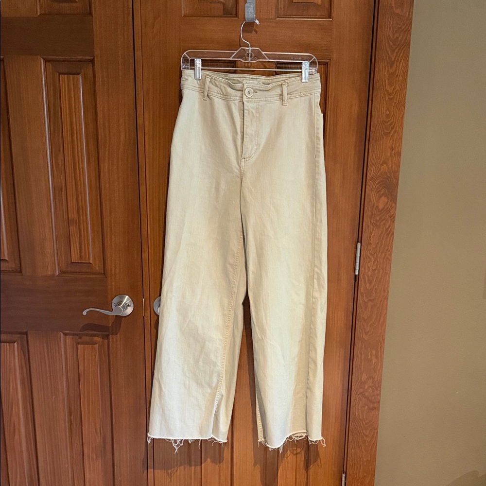 OAT High-Waist Raw Hem Wide Leg Jeans - Tan